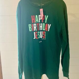 Blessed‎ Girl Womens Long Sleeve T Shirt Happy Birthday Jesus Green Size L